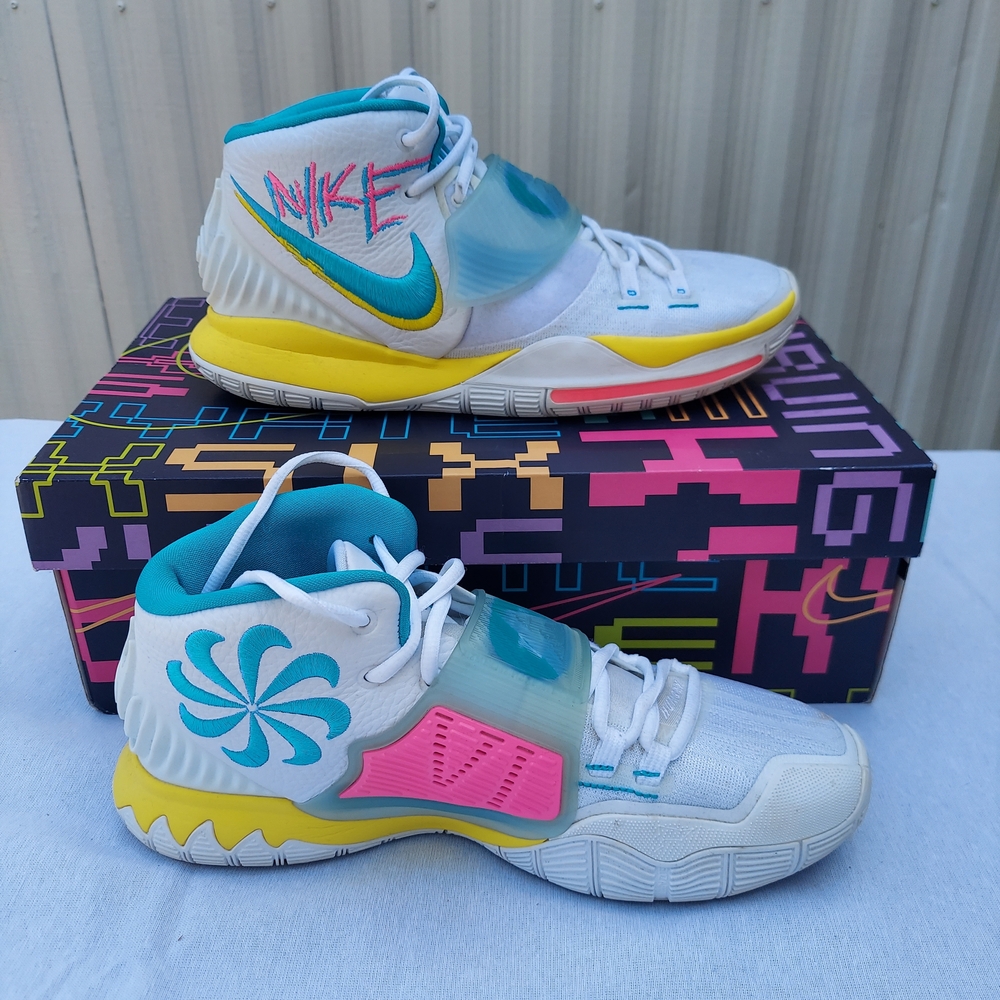 Nike Kyrie 6  Size 10-  WHITE/BLUE FURY-OPTI YELLOW